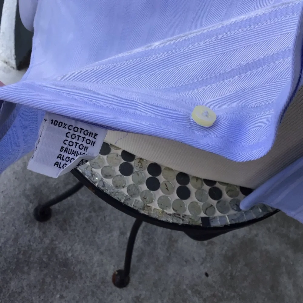 Valentino Baby Blue Herringbone/Striped 100% Cotton Long Sleeved Button Shirt - Picture 7 of 10